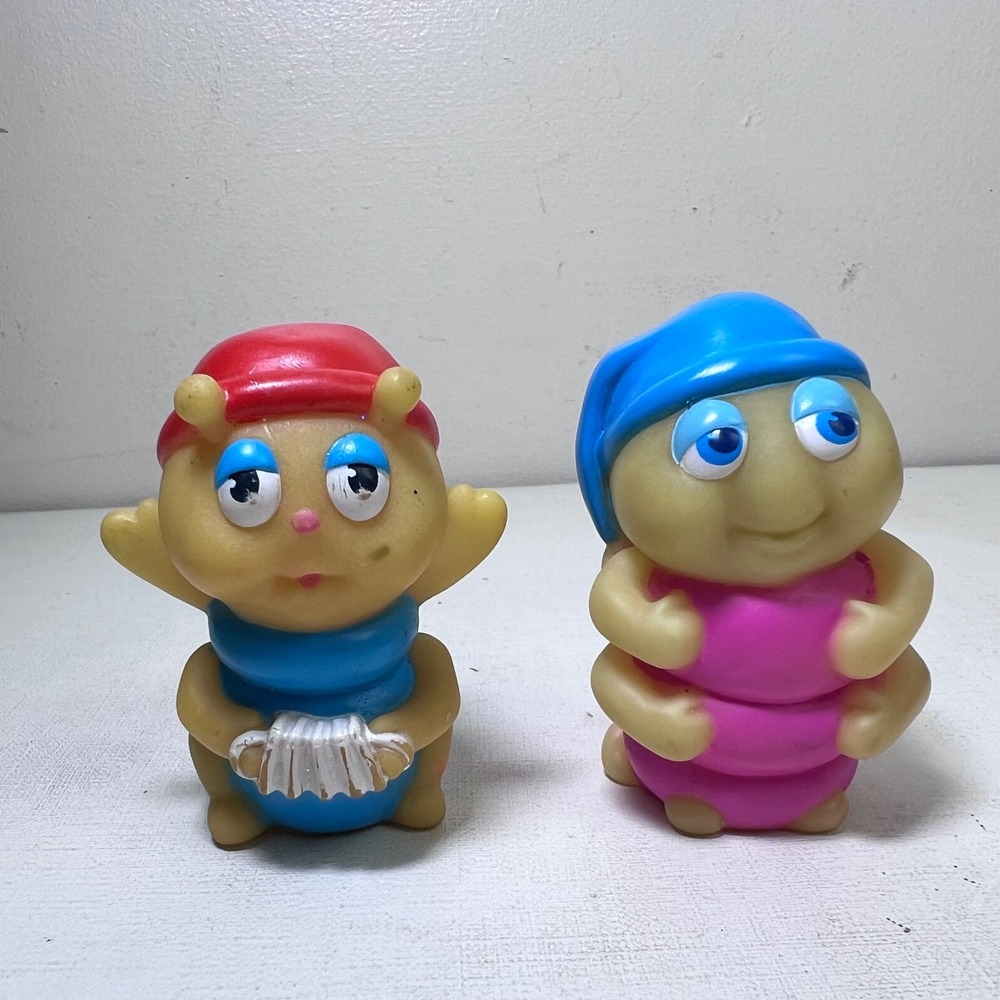 Vintage Playskool Glo Worm Friends Finger Puppets 80s Glow In The Dark Set of 2